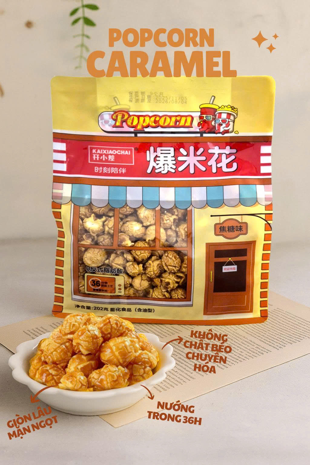 Bỏng ngô popcorn caramel Hàn Quốc